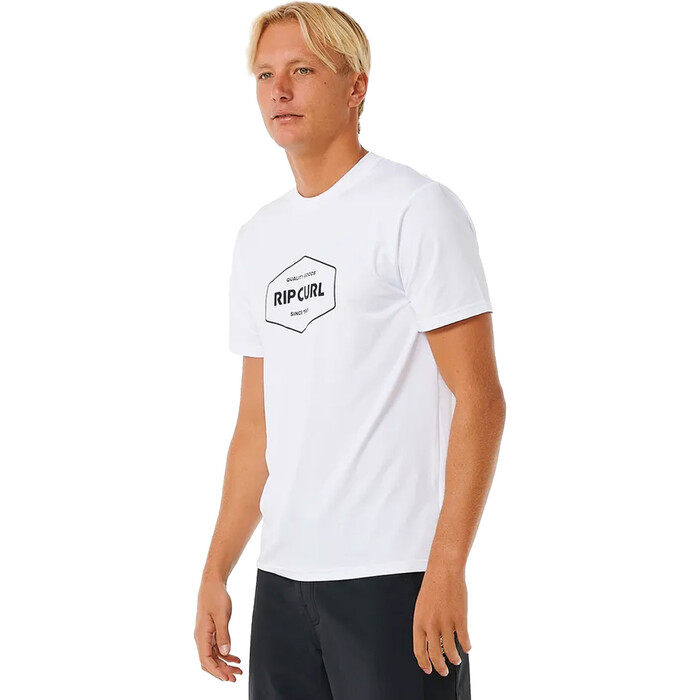 2024 Rip Curl Mens Stapler UPF Short Sleeve Rash Vest 14UMRV - White